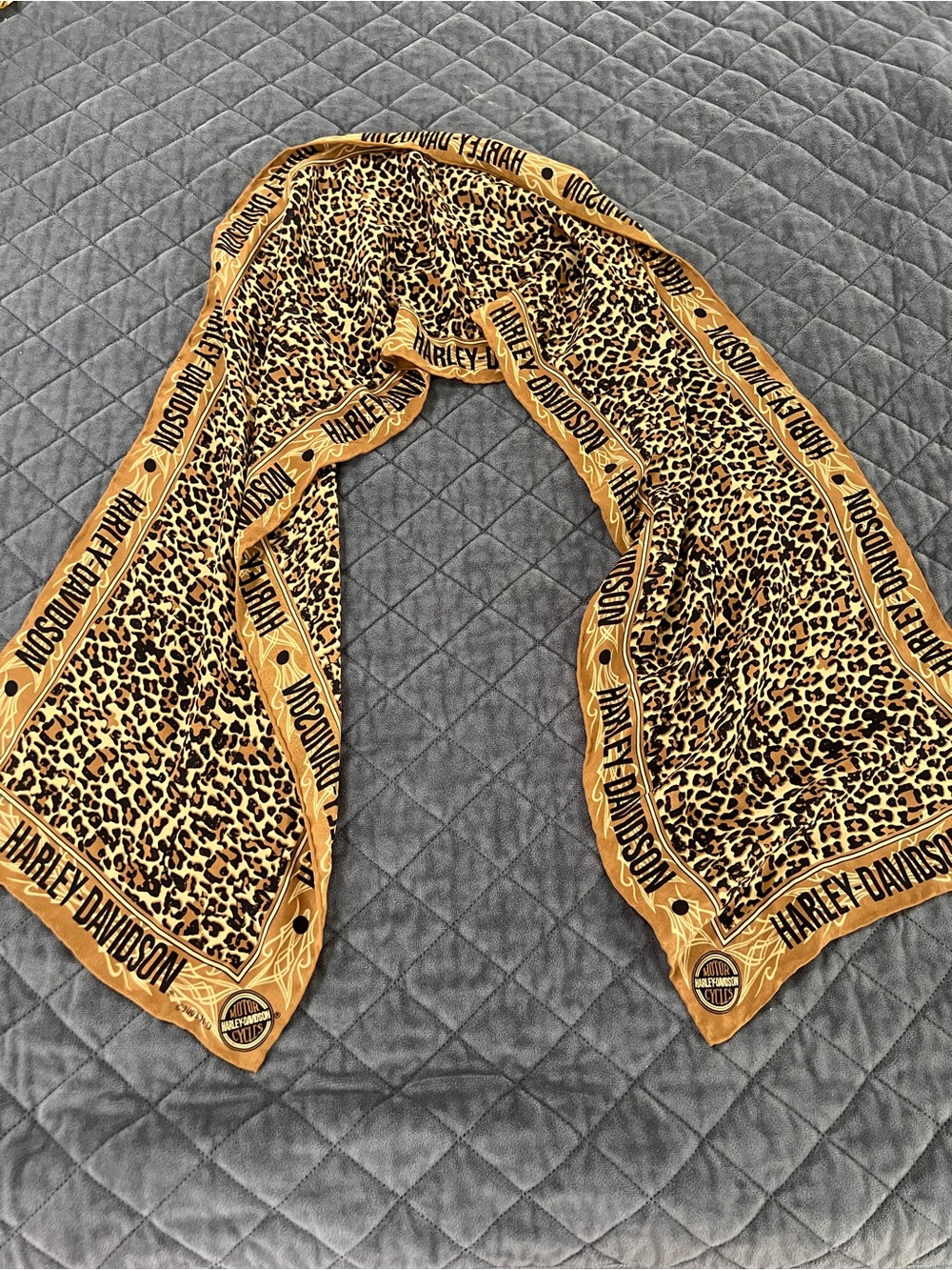 Vintage Harley Davidson Leopard Scarf Animal Print Long Silk Chiffon Cheetah B13